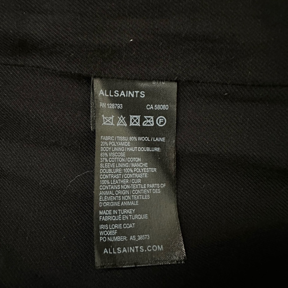 All Saints Irish Lorie wool coat, camel with leather collar/trim - Picture 6 of 16